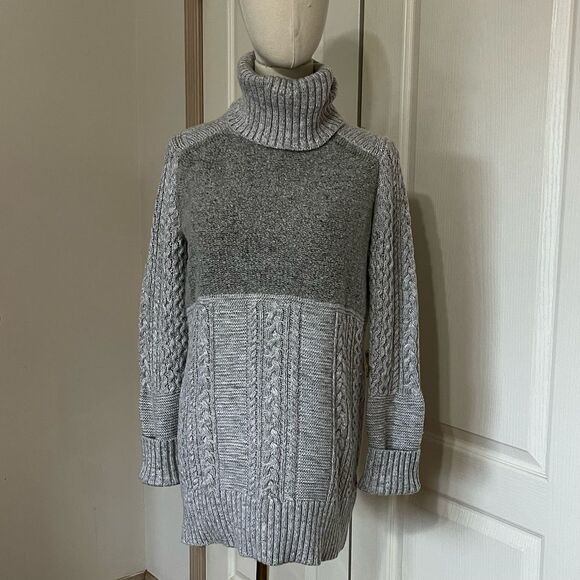Banana Republic Cable‎ Knit Turtleneck Tunic Mixed Texture Sweater Gray Size S - Picture 1 of 11